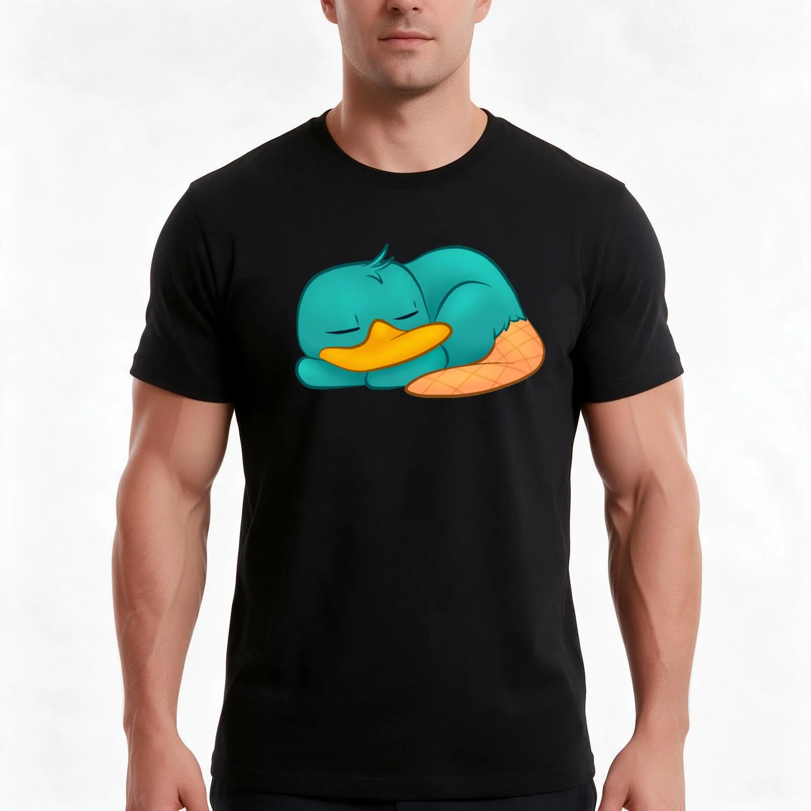 The Napping Little Platypus T-Shirt, Summer Casual Cotton Tee, Oversized Streetwear Tops, Vintage Graphic Print, 100% Cotton