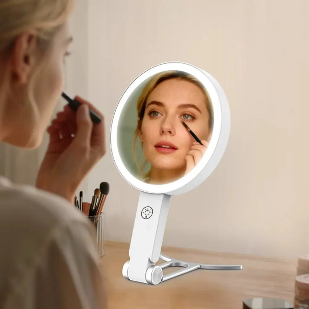 Double-Sided Magnifying Mirror  Integrated Light, Travel Makeup Mirror Featuring Magnification Illuminat Tool