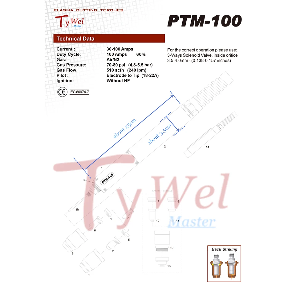 Professional 100A Without HF PTM-100 CNC Plasma Cutting Torch 10m Pneumatic Ignition Non-HF PT-100 Robot Automatic Metal Cutter