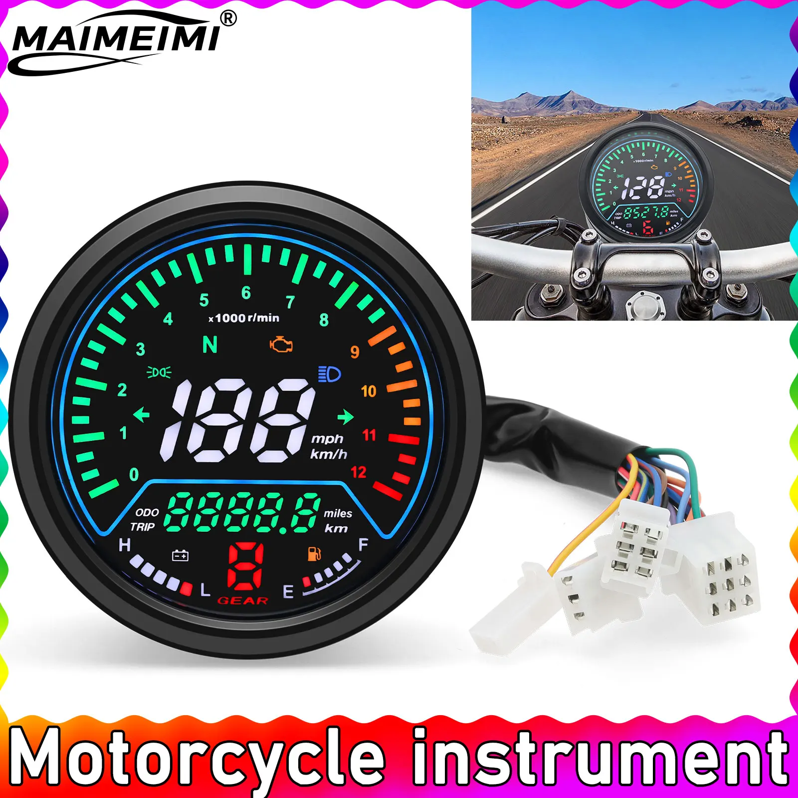 

Waterproof Digital Motorcycle Speedometer Suitable For All 12V Motorcycles Speed RPM TRIP ODO Voltage Fuel Level Gauge
