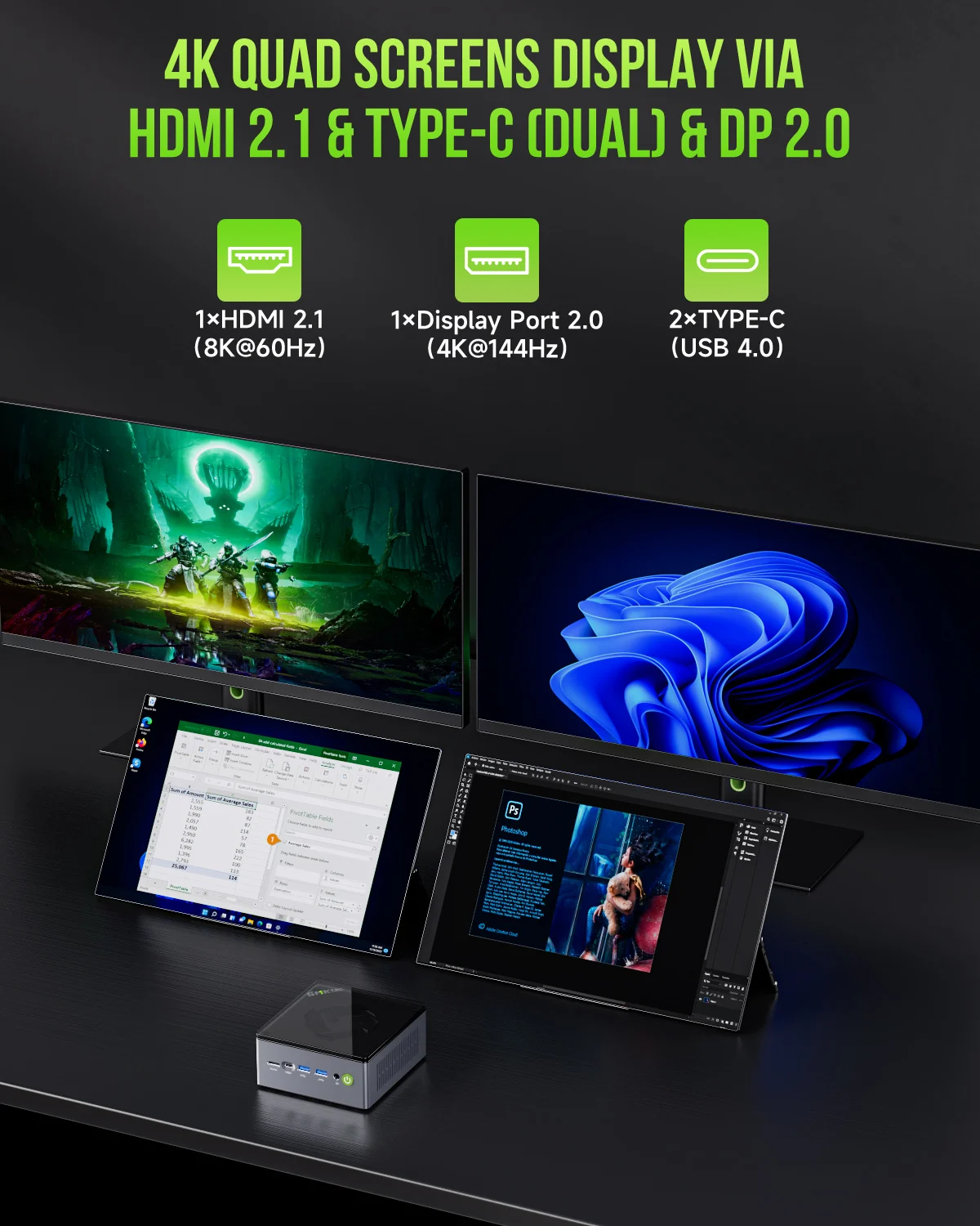 GMKtec Mini PC Gaming K11 K8 Plus M7 AMD Ryzen R7 8845HS 6850H R9 8945HS Dual NIC LAN 2.5G Desktop Computer 2 * USB4 HDMI2.1 USB-C