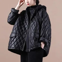 Korean Loose Oversized Women Cotton Padded Jacket Thicke Quilted Warm Autumn Winter Jacket Hooded Outerwear Female Parkas Black