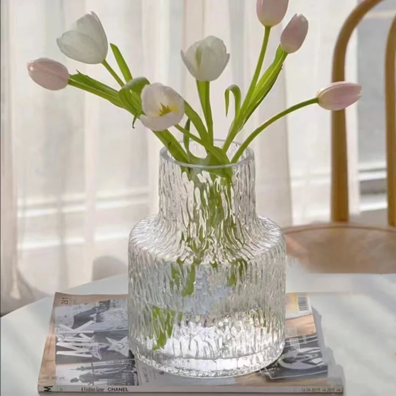 Maceta de cristal de estilo retro, botella de vidrio con textura nórdica, contenedor hidropónico, florero de mesa, adorno de arreglo floral