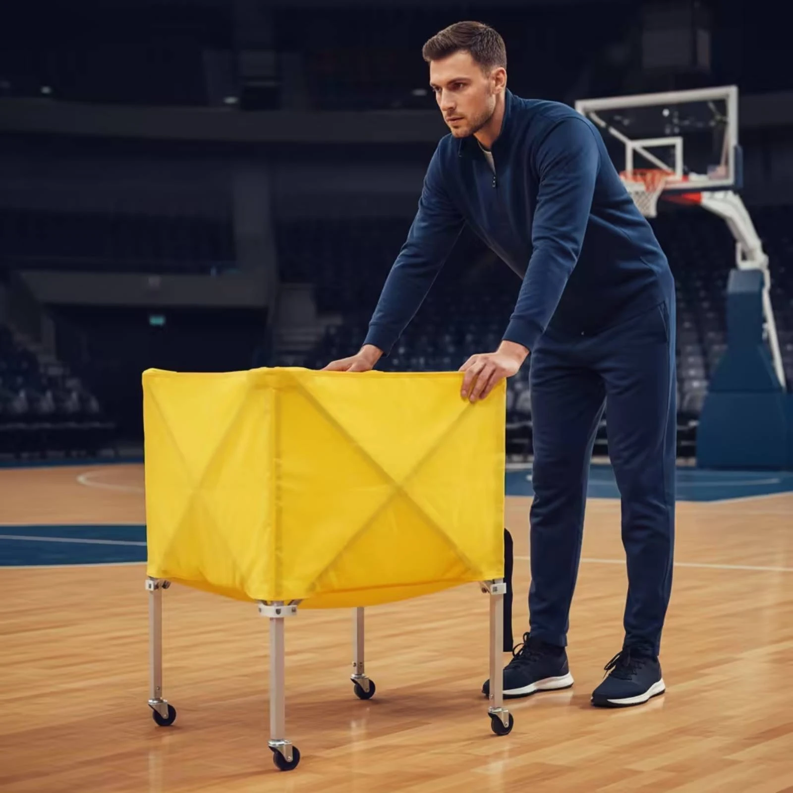 Collapsible Ball Cart Lightweight Foldable Ball Cart Sports Equipment Organizer Four-Wheel Heavy-Duty for Coaches, Gym, School - view 3