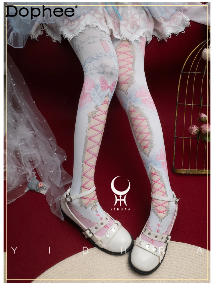 

Japanese Original Sweet Cool Girl Print Lolita Pantyhose Y2K Subculture Gothic Style Tights