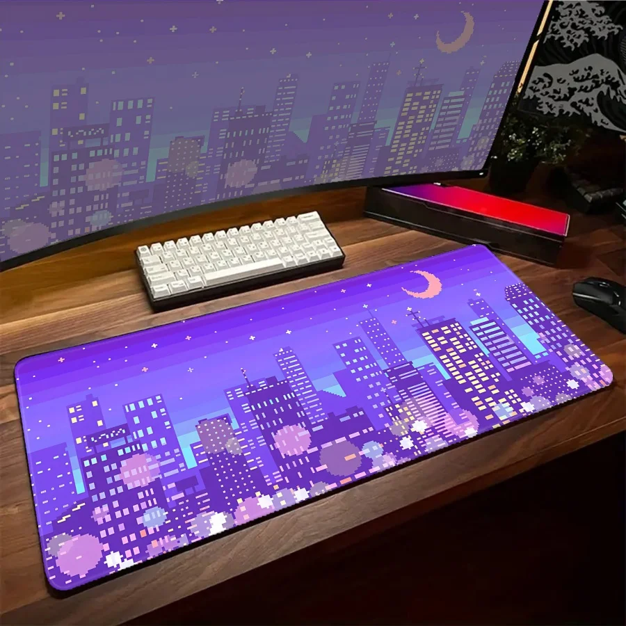 

Коврики для мыши Night City Pixel, большие игровые коврики для мыши, аксессуары, коврики для мыши для геймеров, резиновый коврик для стола