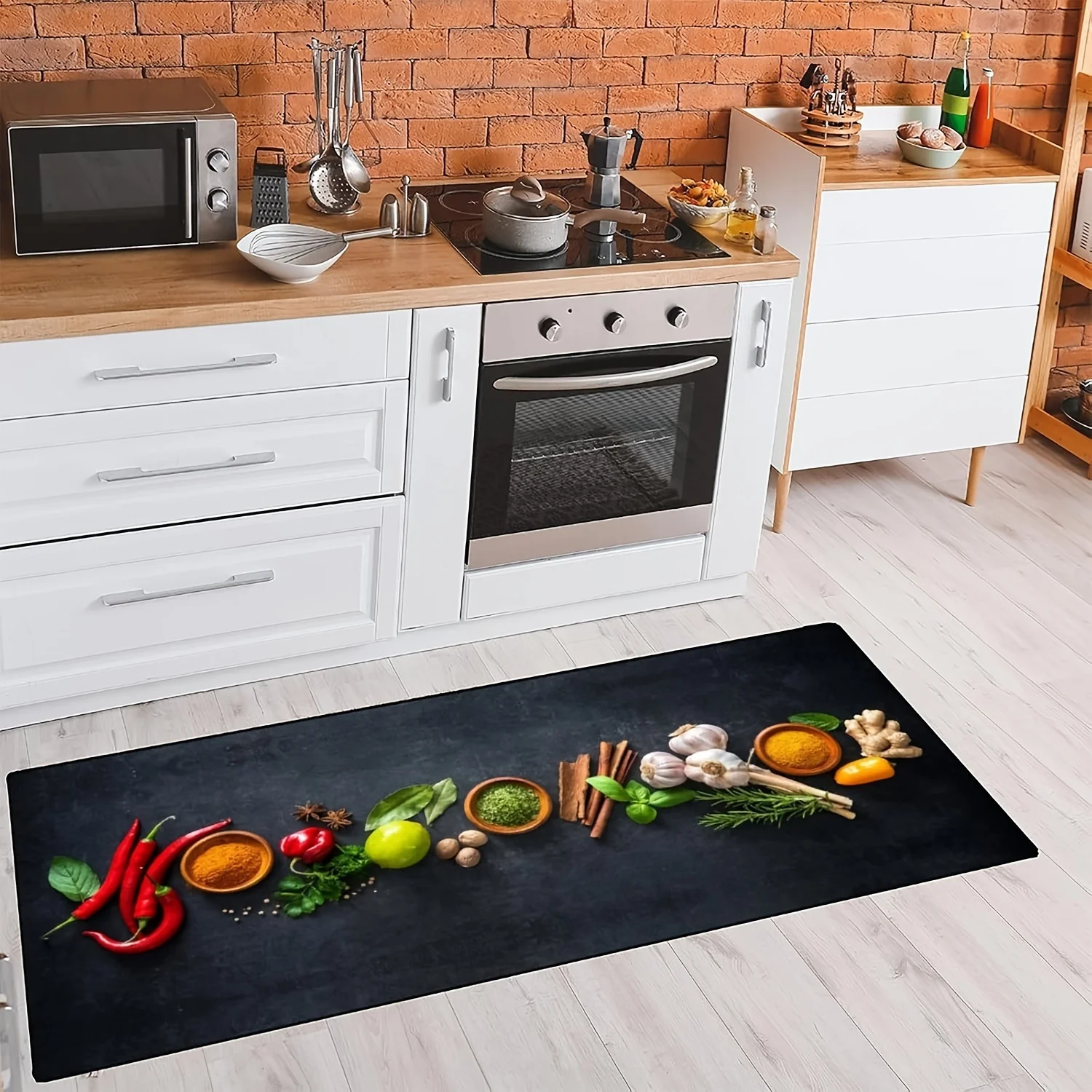 Commercial Kitchen Background - Gurme Mutfak Halısı Taze Yemek Baharatları