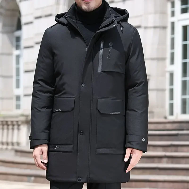 Winter Coat Men Thicken Hooded Parka Long Sleeve Puffer Jacket Warm Business Casual Pockets Men Clothing Mens Jackets Windproof