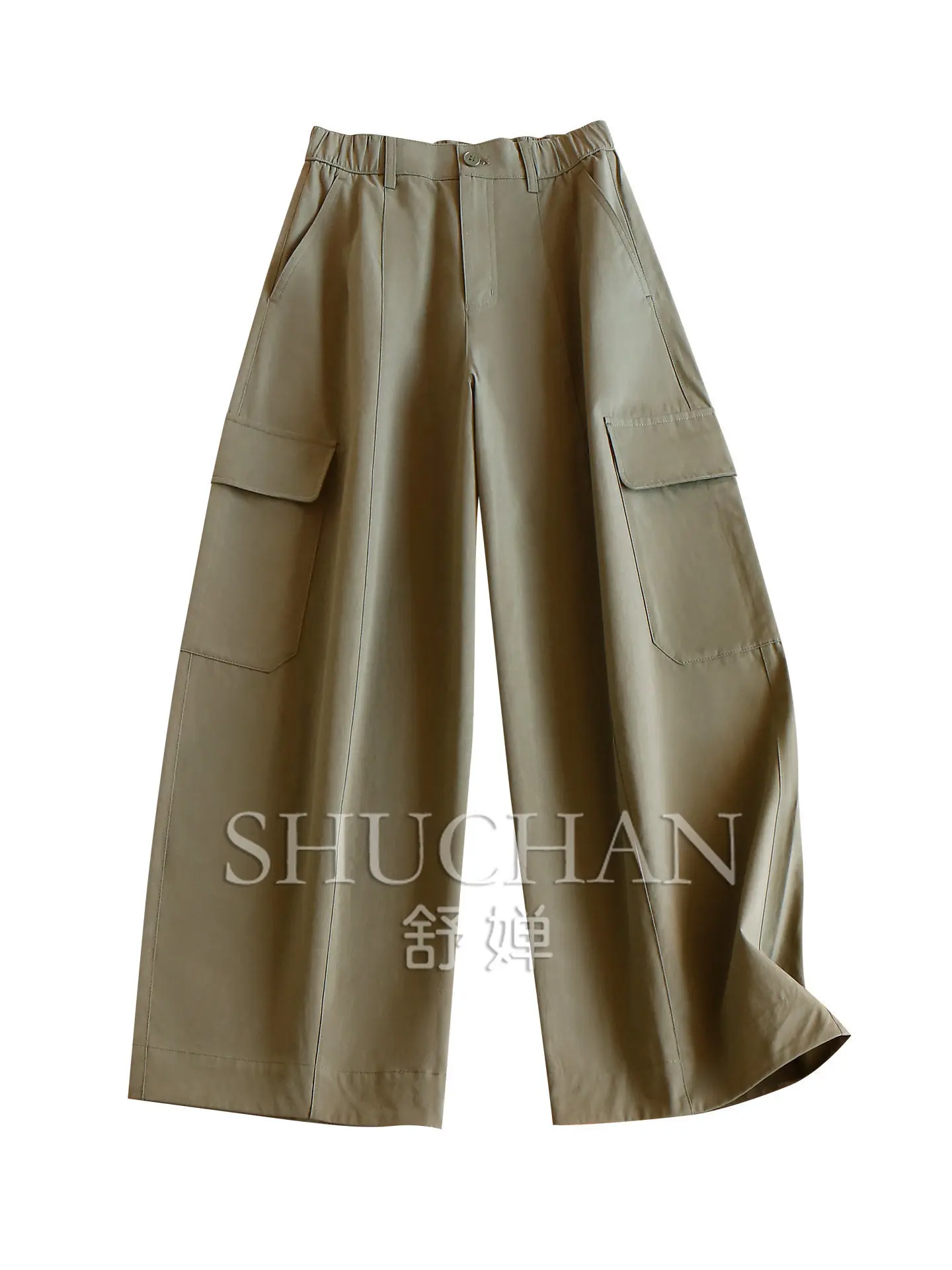 Kusa Wide Legs Pants  French  Accent Tooling 100 Cotton Casual Nine-point Culottes Women's 42G0 Trousers Women