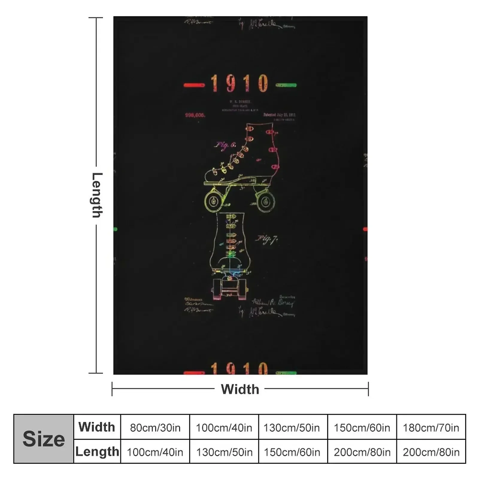 Skater roller skate Vintage Patent art Drawing Print - colorful patent art Throw Blanket