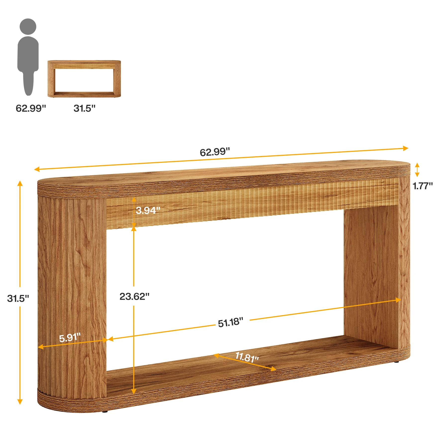 Tribesigns طاولة وحدة تحكم مخددة مقاس 63 بوصة للمدخل، طاولة أريكة خشبية ضيقة خلف الأريكة للمدخل، المدخل، البهو #6