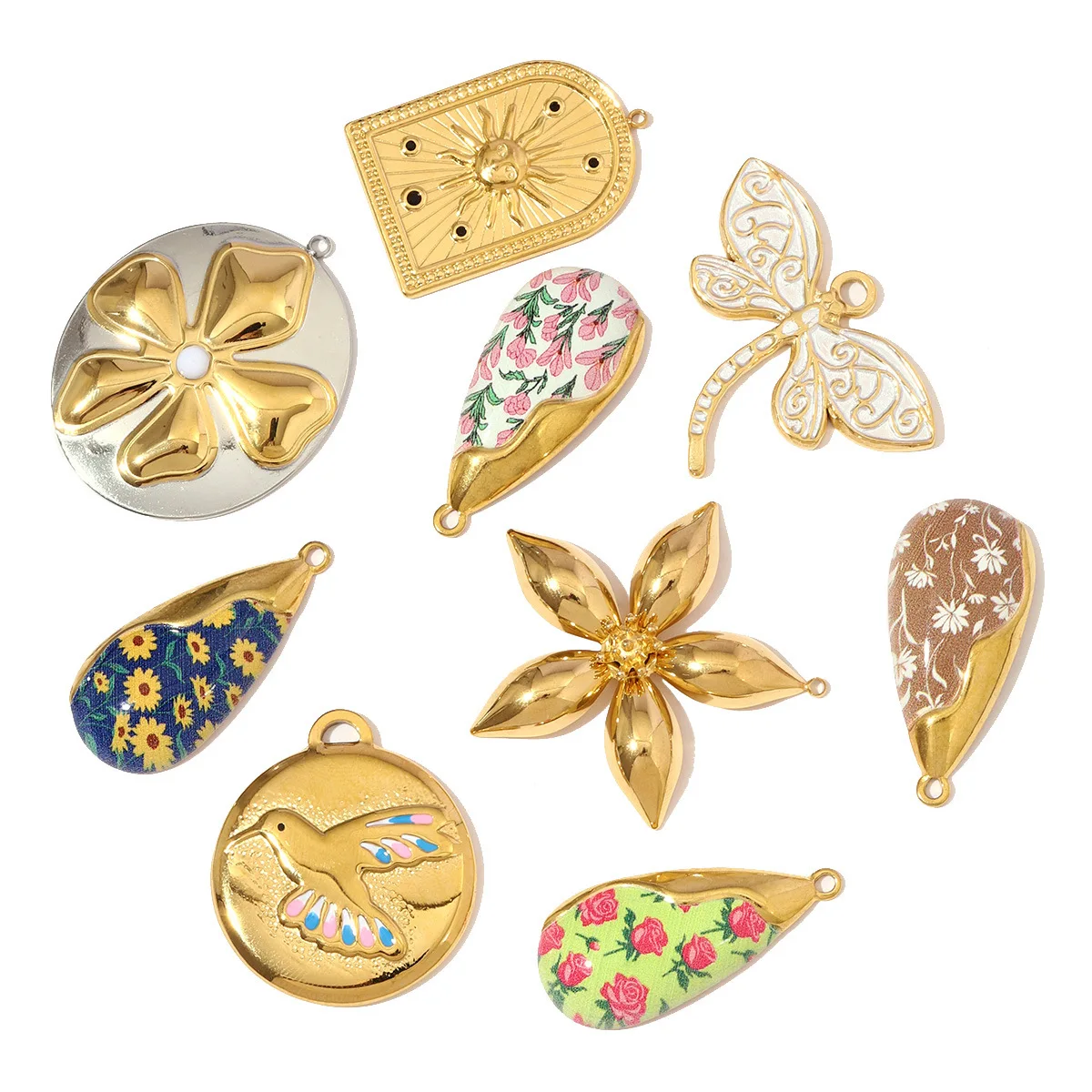 

3 шт., эмалированные серьги из нержавеющей стали с голубем, стрекозой, цветком, капля воды, серьги «сделай сам», ожерелье, подвеска, очаровательные женские ювелирные изделия с солнцем и ромашкой