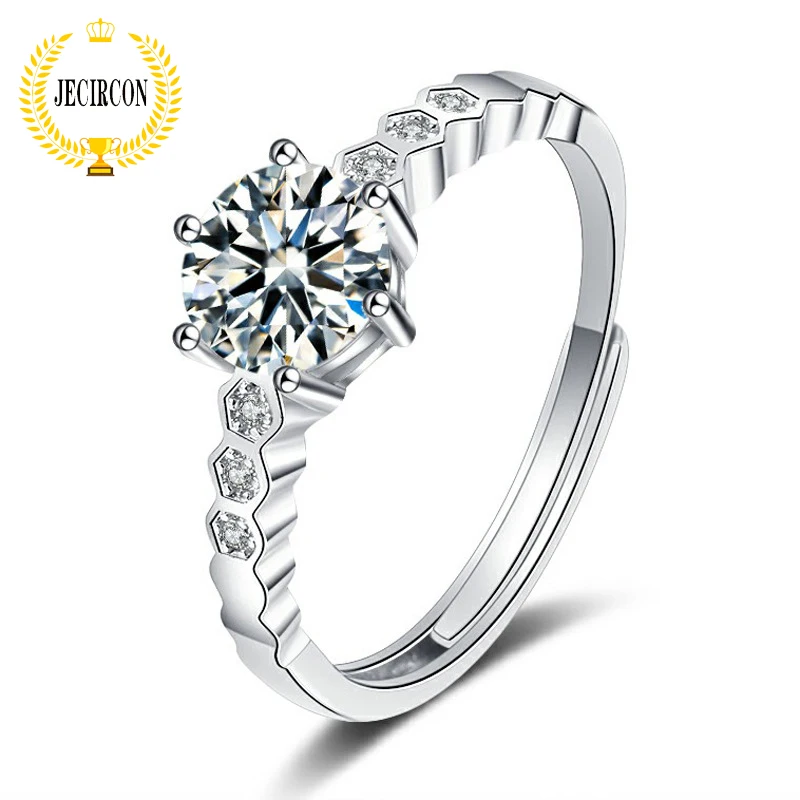 

JECIRCON 925 Sterling Silver Moissanite Honeycomb Ring for Women Fashion European and American Adjustable Wedding Band Jewelry