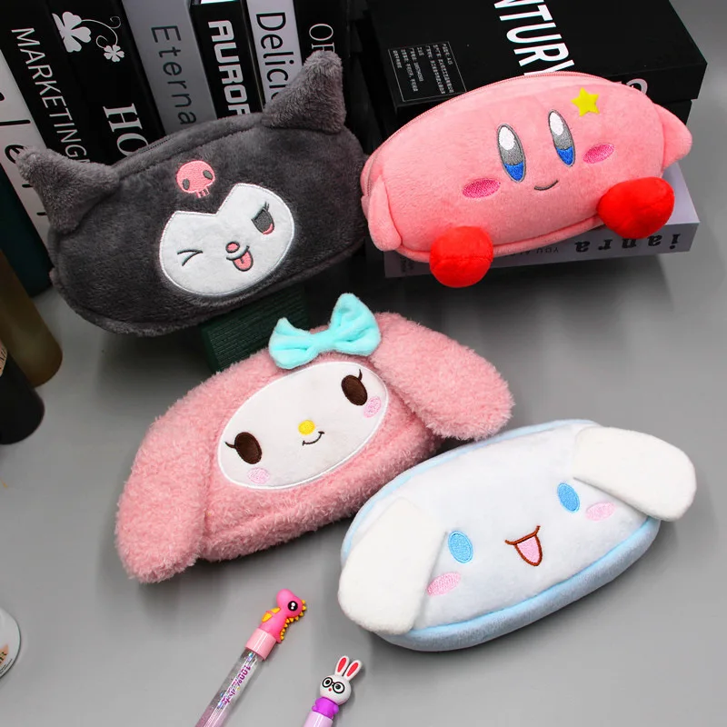 Sanrio Plush Pencil Cases Kawaii Kuromi Cinnamoroll Student Large Capacity Pen Pouch Pen Bag Girl Kid School Stationery Supplies