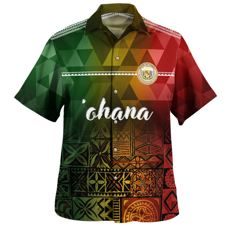 Nowa Pohnpei polinezyjska kultura plemienna wyspa Retro 3d nadruk męskie koszule letnie z krótkim rękawem Top w stylu Vintage koszula męska odzież