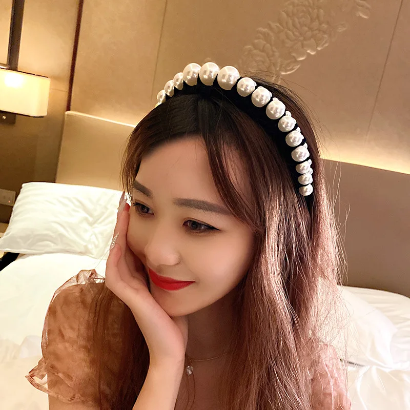 European and American Fashion Design Pearl Flannel Hair Hoop New Hair Aaccessories Personality Pearl Headdress Women\'s Headband