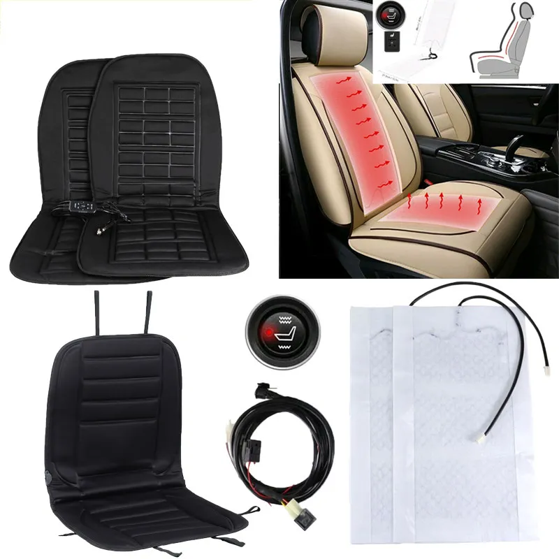 

2Pcs Car Seat Heated Cushion Adjustable Heat Control Quick Warm Soft Fabric Anti-Skid Cover Suitable Car Home Office Seating