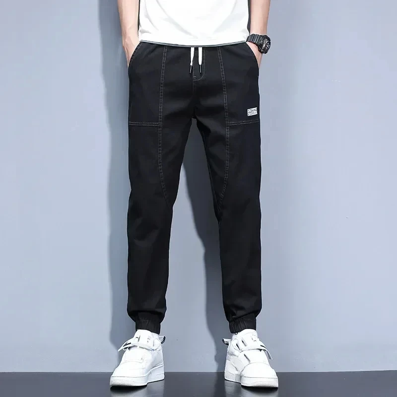 Jeans Open Pants Men's Fall/Winter Fleece-Lined Thick Loose Ankle Banded Working Pants Harem Casual Pants