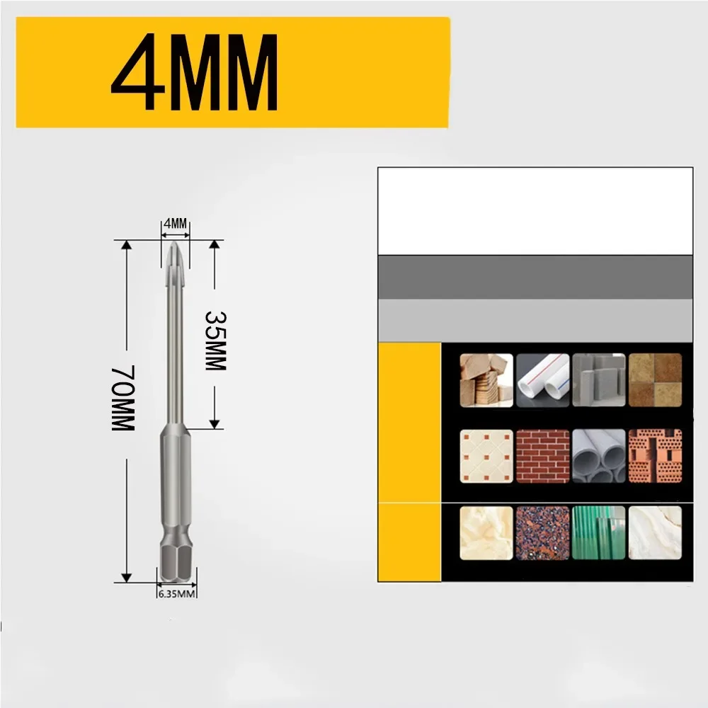 Cross Angle Design YG8 Alloy Drill Bit For Glass Tile Ceramic Marble - Smooth Fast Drilling With Coolant 5 Sizes 3-12mm