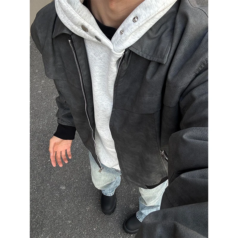 

Cleanfit Suede Leather Jaet Men's Autumn Winter Faion Brand Cool Motorcycle Sle American Retro Workwear Jaet