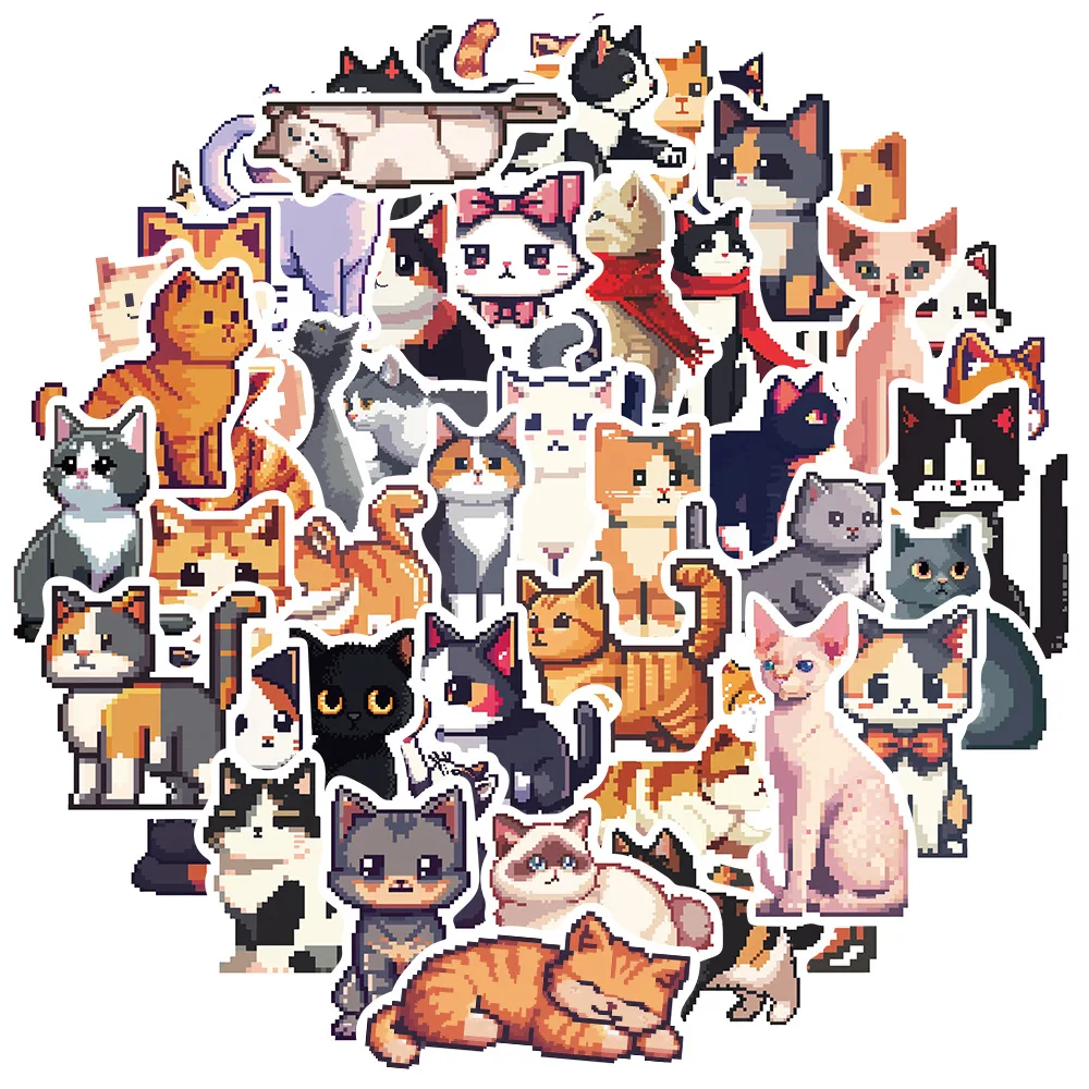 10/30/50Pcs Cute cartoon animal pixel little cat sticker For Suitcase Skateboard Laptop Luggage Phone Styling DIY Decal Pegatina