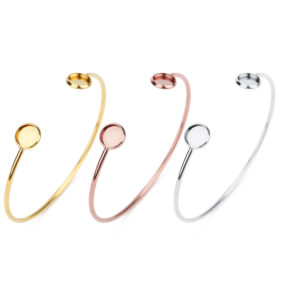 16.6cm Stainless Steel Bracelet Base Fit 8mm Cabochon Bangle Bezel Setting Trays Bendable Cuff Bangle Jewelry Making Accessories