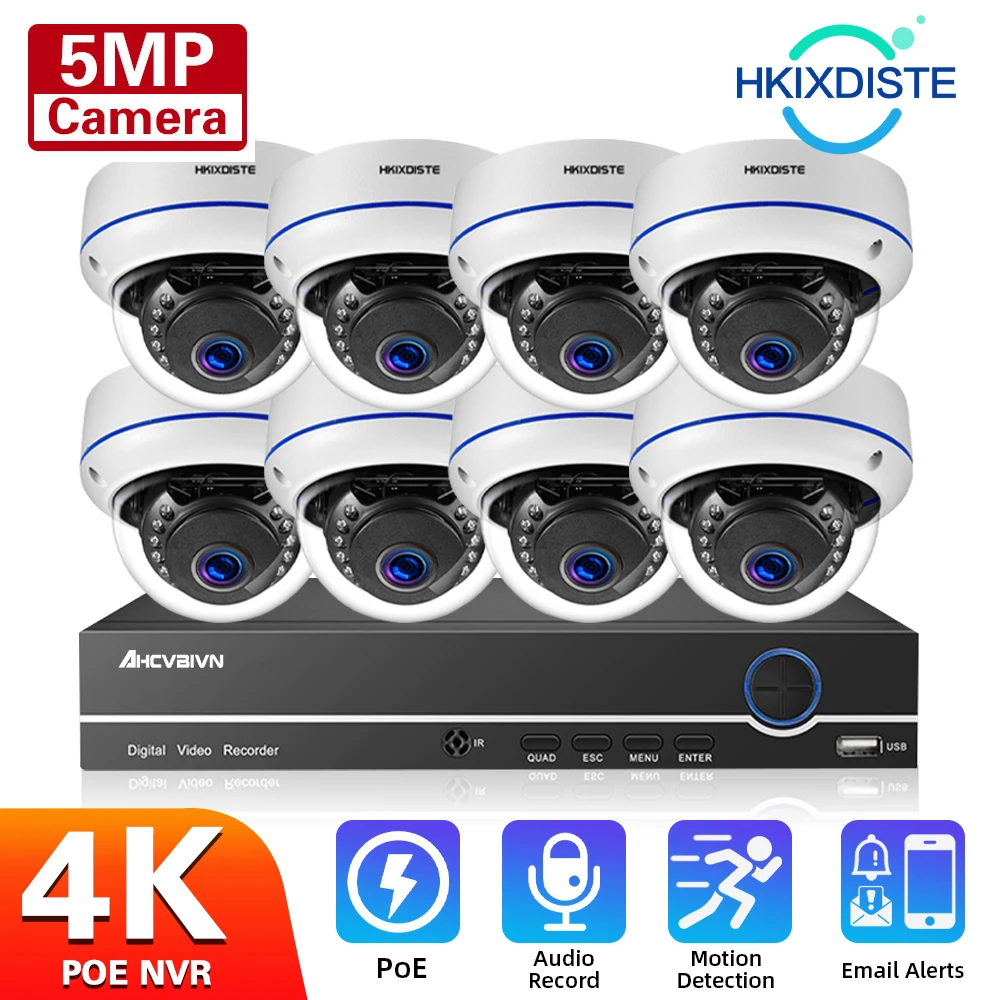 8CH 4K POE NVR With 5MP Security Explosion-Proof Dome IP Camera System Set Audio IR Night Vision CCTV Video Surveillance Cam Kit