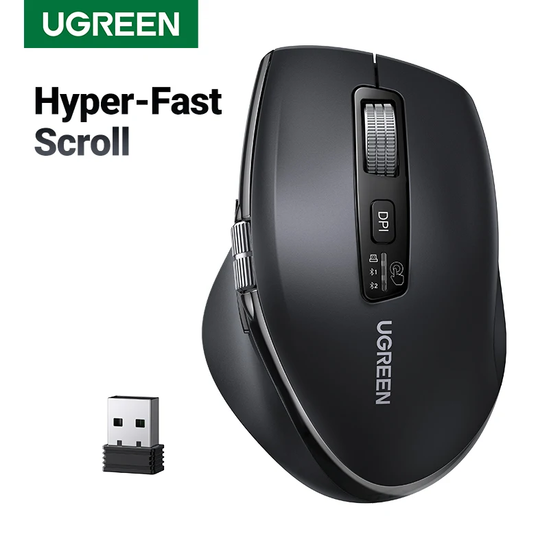 UGREEN 하이퍼 패스트 스크롤 무선 마우스, 블루투스 5.4, 맥북 태블릿 노트북 컴퓨터 PC 마우스용 인체 공학적 5000DPI, 2.4G