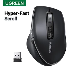 UGREEN-ratón inalámbrico Hyper-Fast Scroll, dispositivo ergonómico con Bluetooth 5,4, 2,4G, 5000DPI, para MacBook, tabletas, ordenadores portátiles, PC