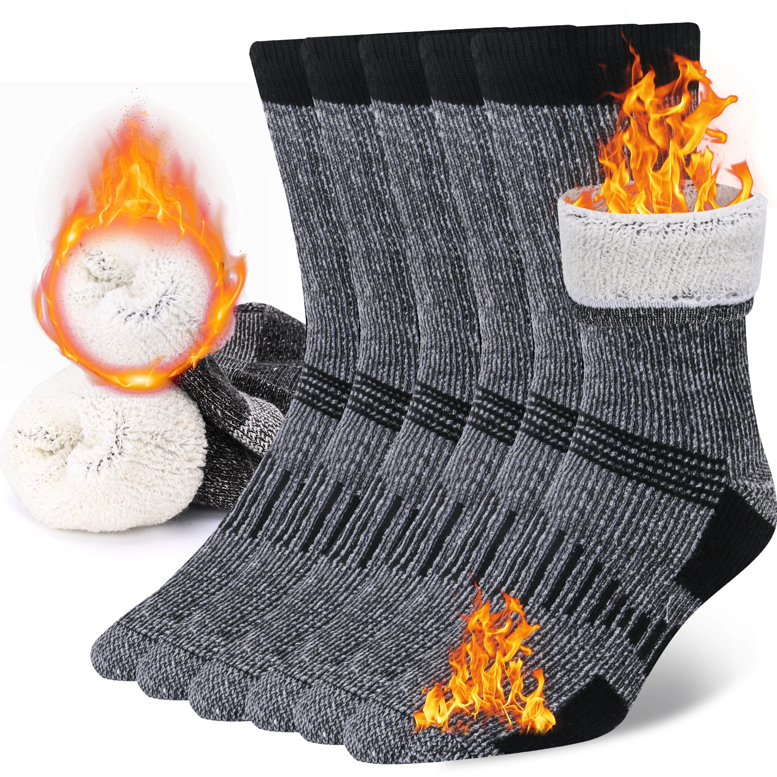 3 Pairs Men Women Merino Wool Crew Socks Thickened Thermal and Warm Socks for Winter Work Outdoor Hiking Running Sports Large