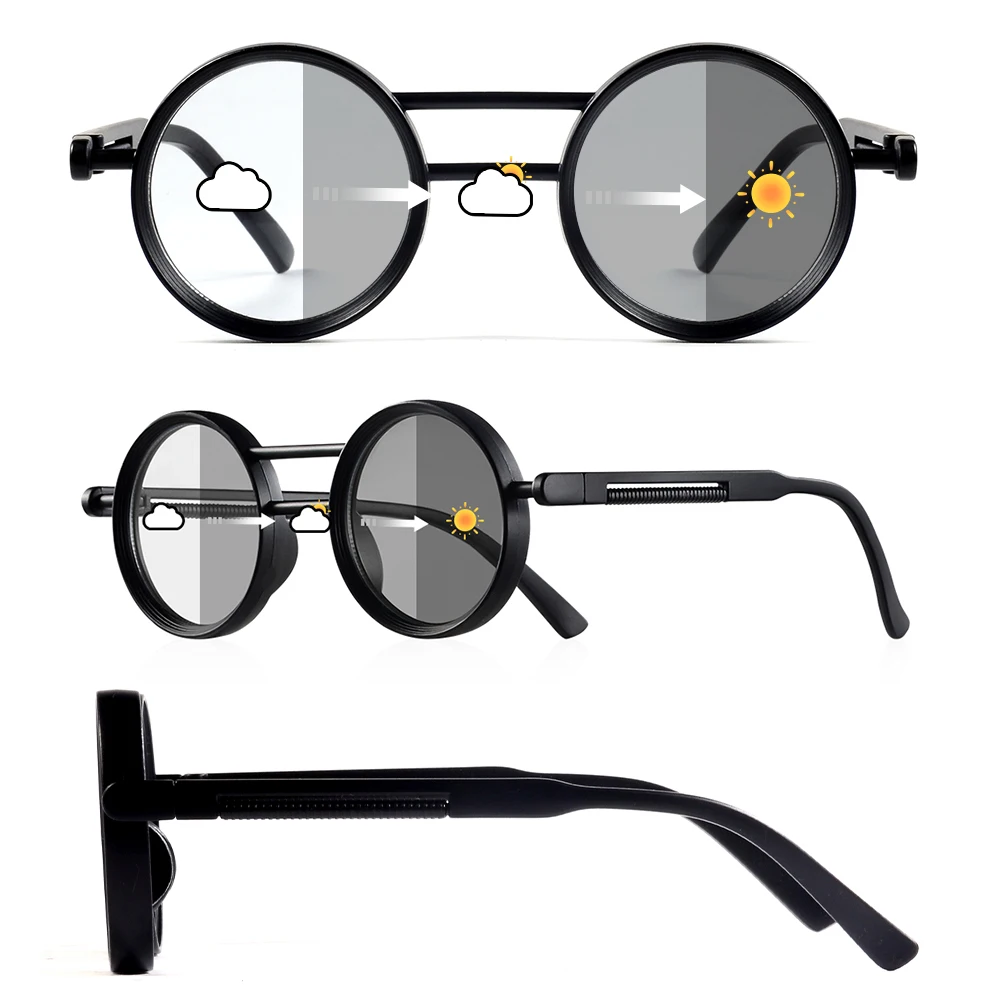 Photochrome Damen-Sonnenbrille, rund, klassisch, Vintage, schwarz-weißer Rahmen, für Strandreisen, ab 16 Jahren, UV400-Schutz – Detail 6