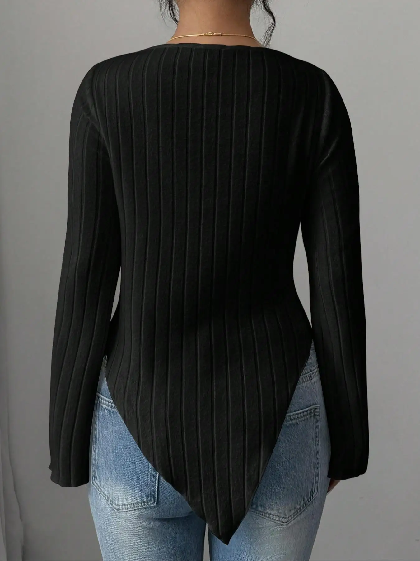 3 Pack Women Cowl Neck Ribbed Knit Long Sleeve Top Flare Sleeve Asymmetric Hem Slim Fit Y2K Casual Sexy Basic Fitted Tee