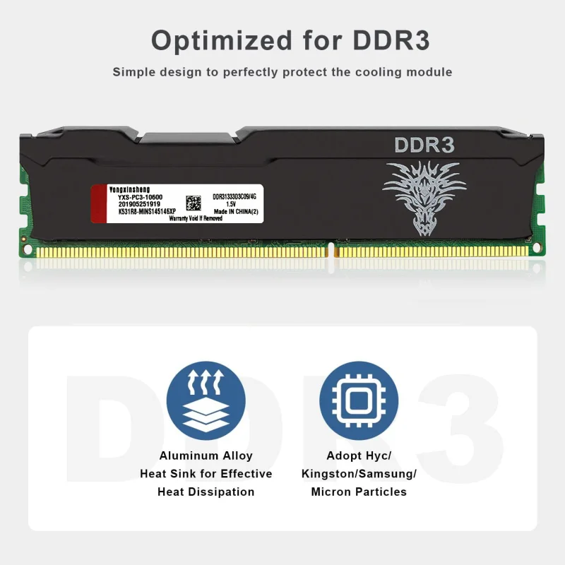 Yongxinsheng 4 ГБ 8 ГБ 1333 1600 МГц DDR3 RAM Настольная память DIMM NON ECC 1,5 В Оперативная память memoria rams