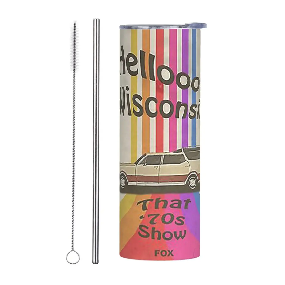 Hello Wisconsin Stainless Steel Tumbler Vacuum Insulated Mugs Thermal Cold Cup Straws With Lid 20oz
