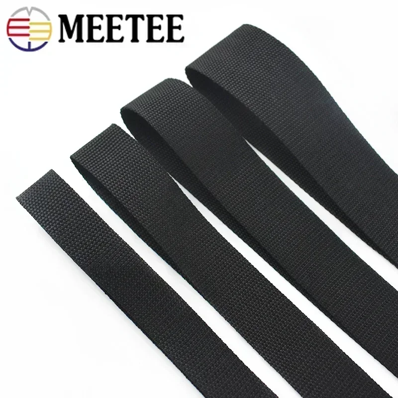 10M Meetee 20mm-100mm Black Polyester Webbing Band Backpack Strap Pet Collar Tape Belt Bag Sewing Bias Clothes Ribbon Accessory