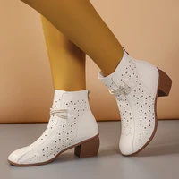 2025 Summer New Women's Fashion Hollow-Out Soft Sole Mid-Heel Ankle Boots, Retro Breathable Comfortable Shoes - Image 2