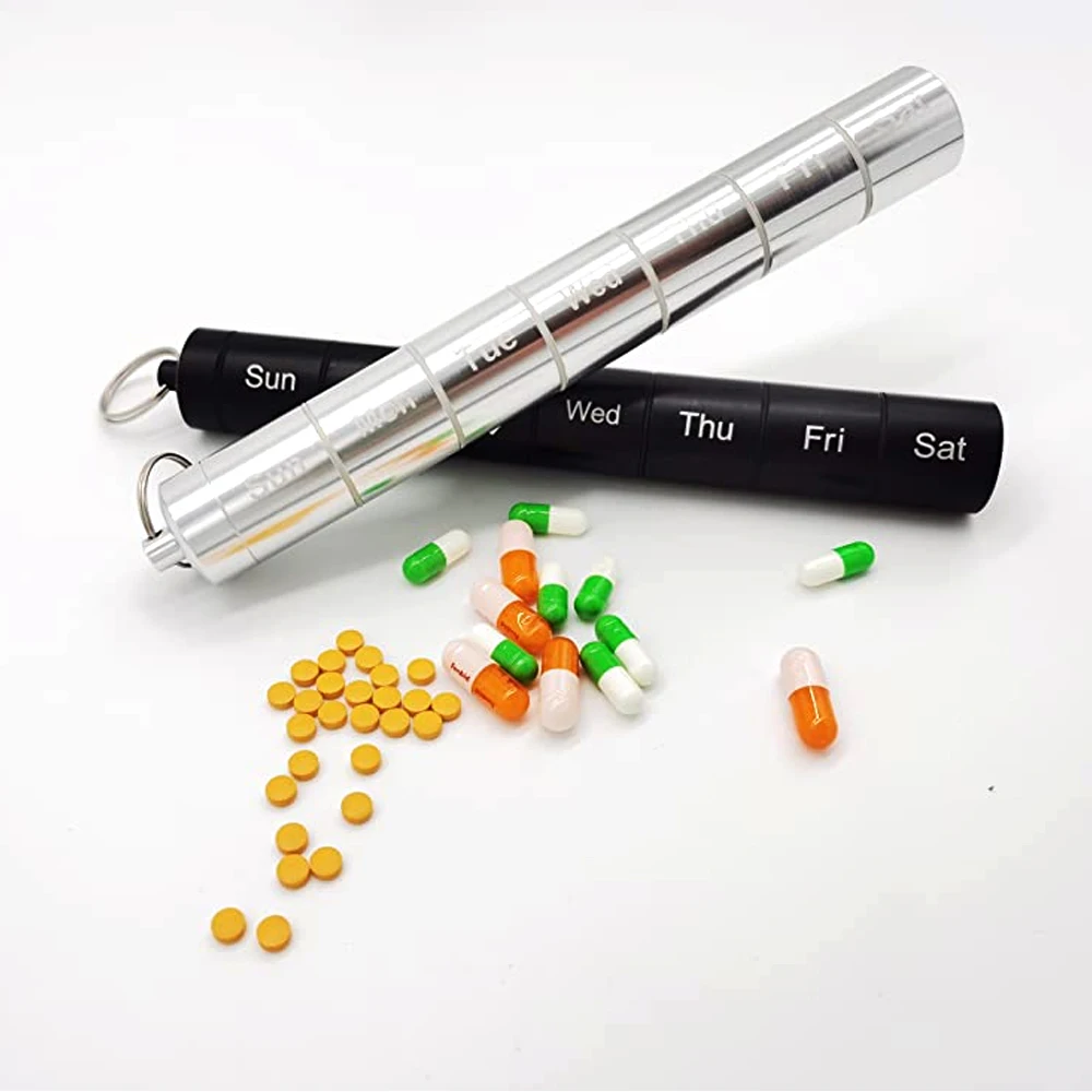 7 Grids Pill Box Organizer 7 Days Weekly Aluminium Alloy Portable Waterproof Pill Holder Medicine Case