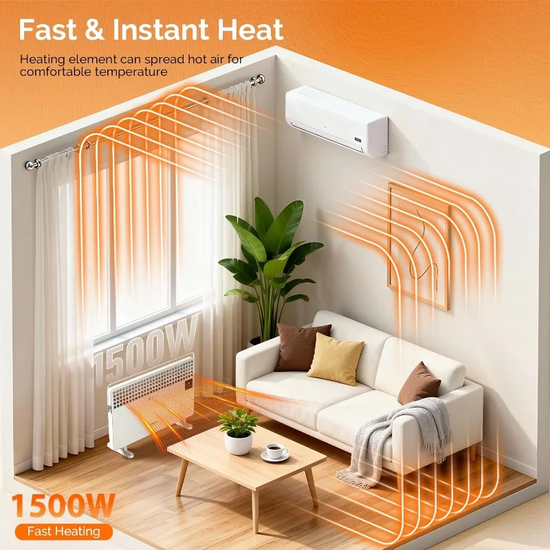 ROVSUN 1500W Wall Heater with Remote Control, Clothes Rack, LCD Touch Screen & Temperature Adjustment, for Indoor Use, 2 Packs