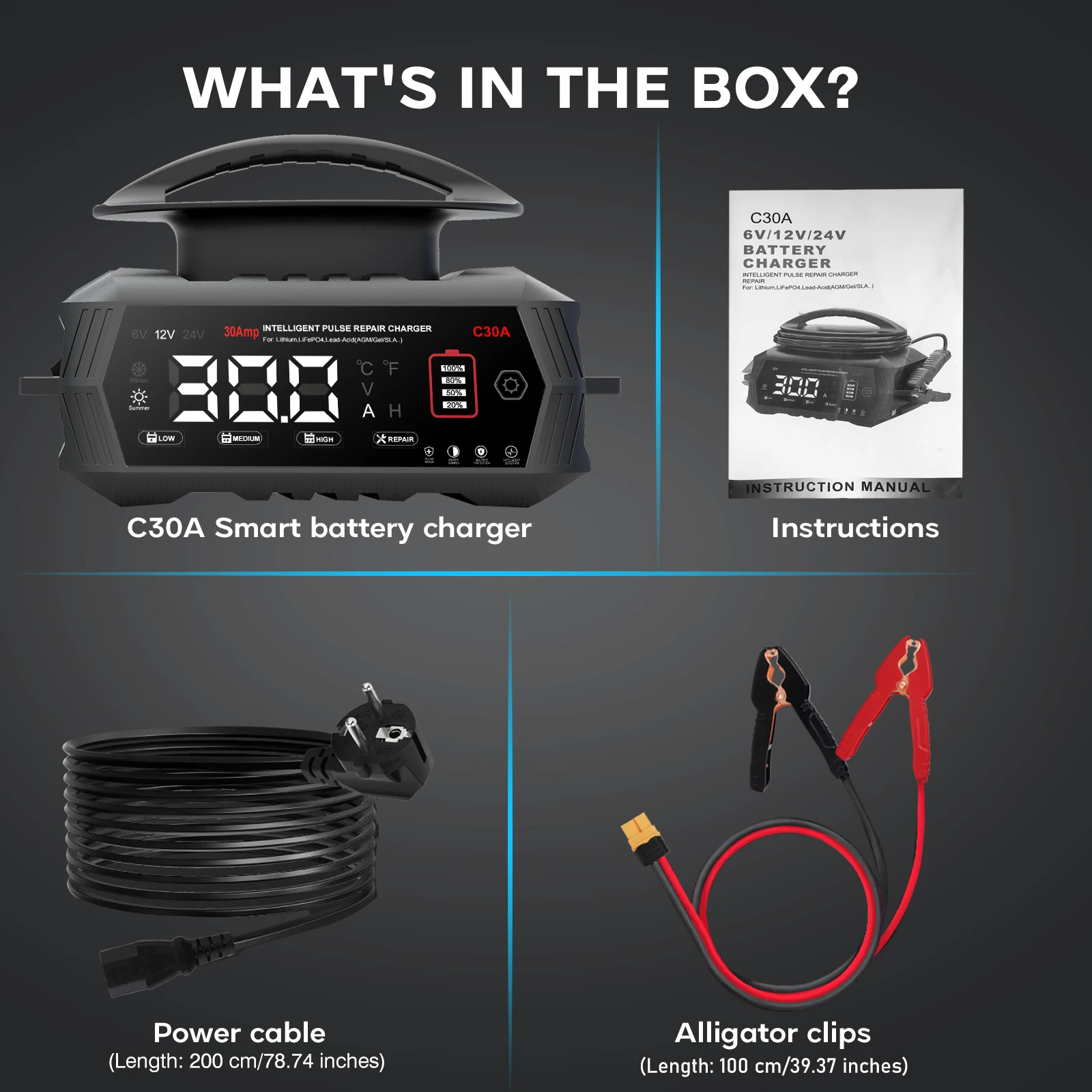 HTRC 6V/12V/24V Chytrá nabíječka 30A Nabíječka autobaterií pro lithiové, LiFePO4, olověné, AGM baterie Automatická nabíječka pro motocykly - náhled 6