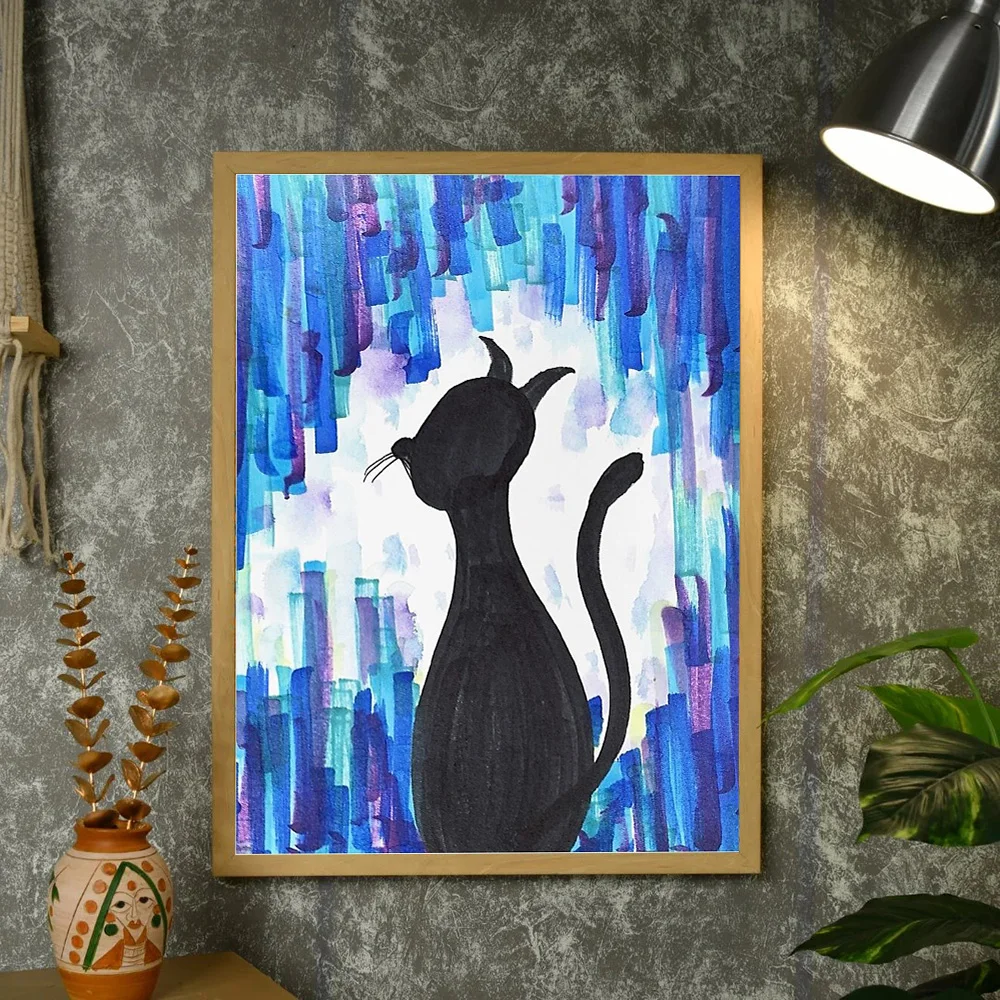 القط الرسم على لوحات القماش الجدارية الحديثة مجردة الحيوان ديكور غرفة المعيشة المنزلي ديكور غرفة نوم هدية #4