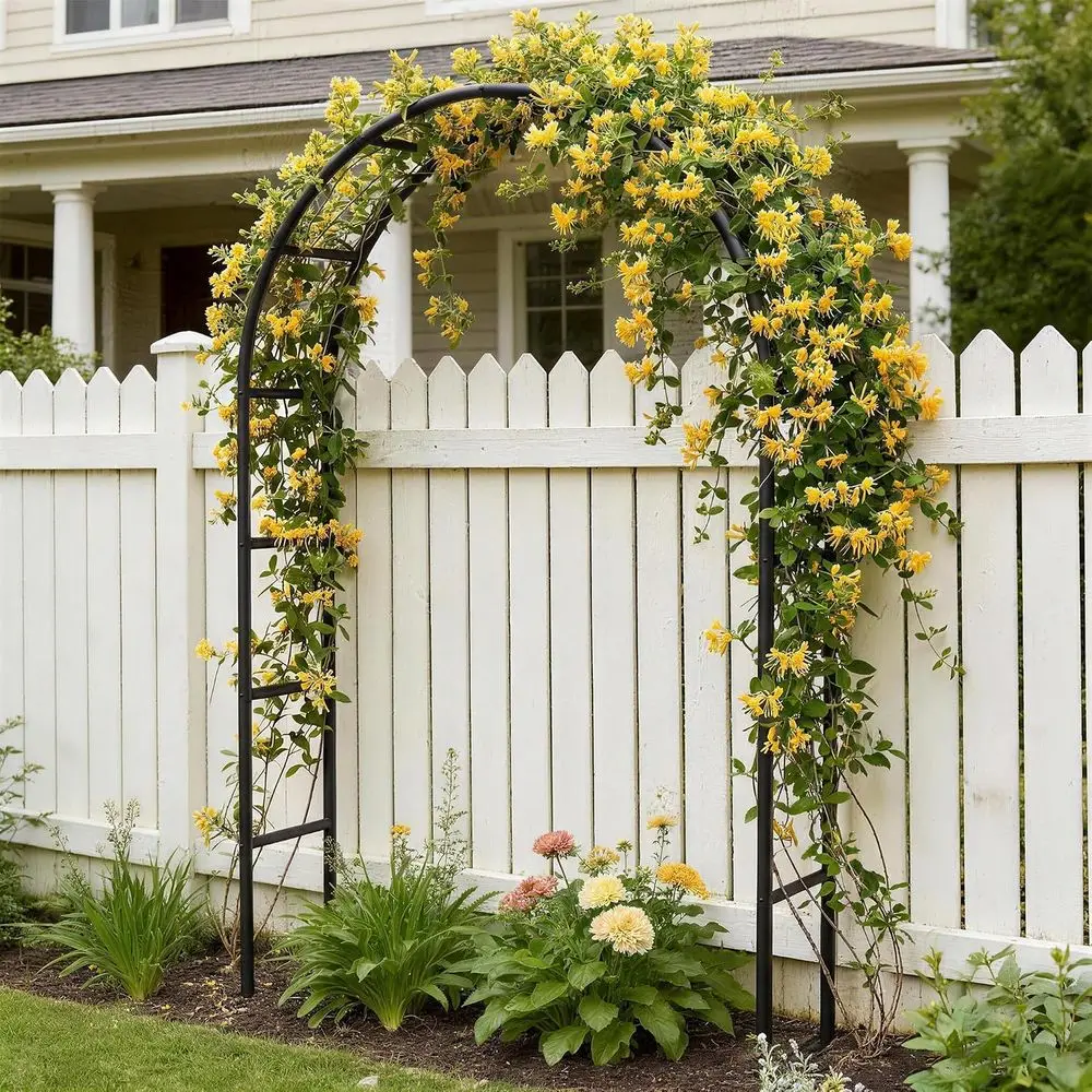 Metal Garden Arch Trellis, Outdoor Climbing Plants Support, Wedding Archway Decor, 4.9x8.1 ft or 7.9x6.7 ft, Black