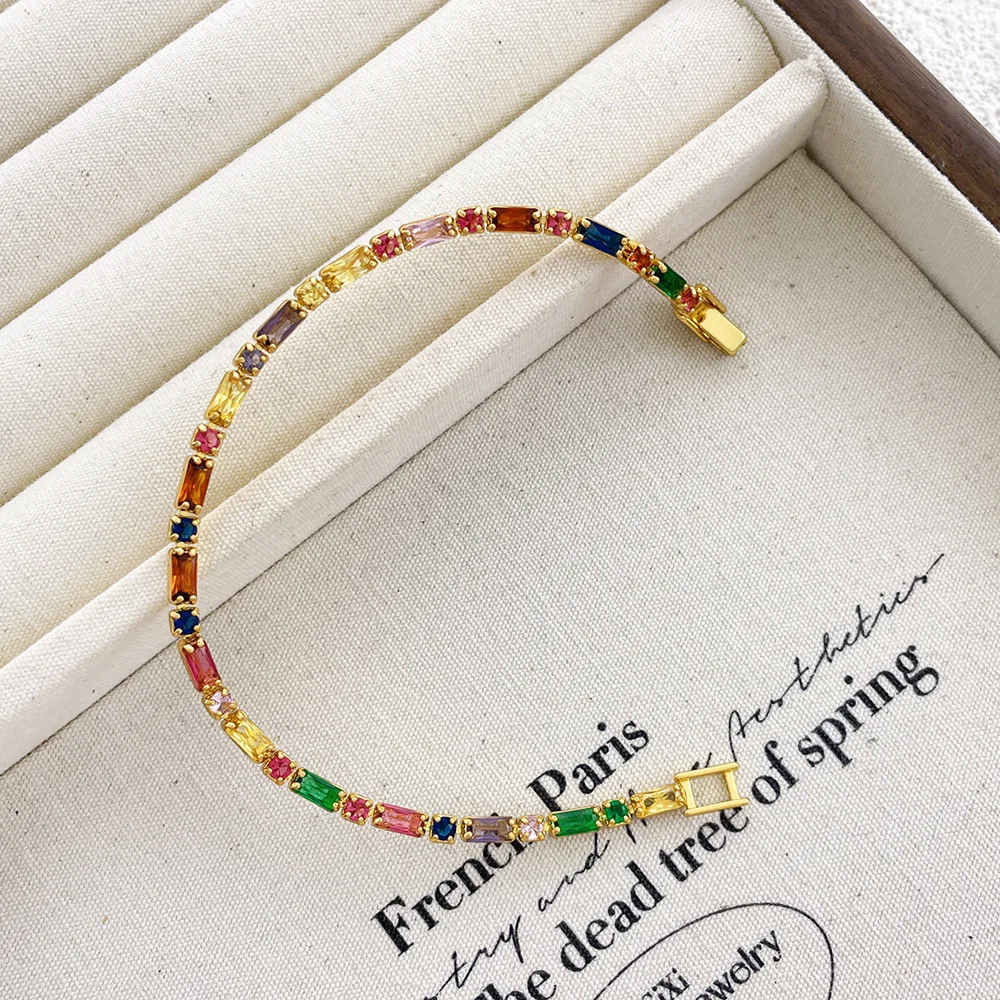 New Arrival 18K Gold Plated Rainbow Zircon Bracelet for Women Girl Accessories Fashion Jewelry AAA Crystal Party Gift