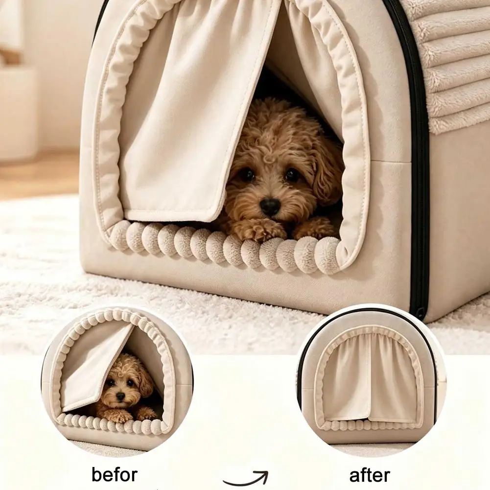 Winterwarmes Katzenbett, geschlossenes Höhlenhaus, weiches Plüsch-Kordel-Katzenbett, waschbares Indoor-Katzennest für kleine Hunde und Kätzchen – Detail 15