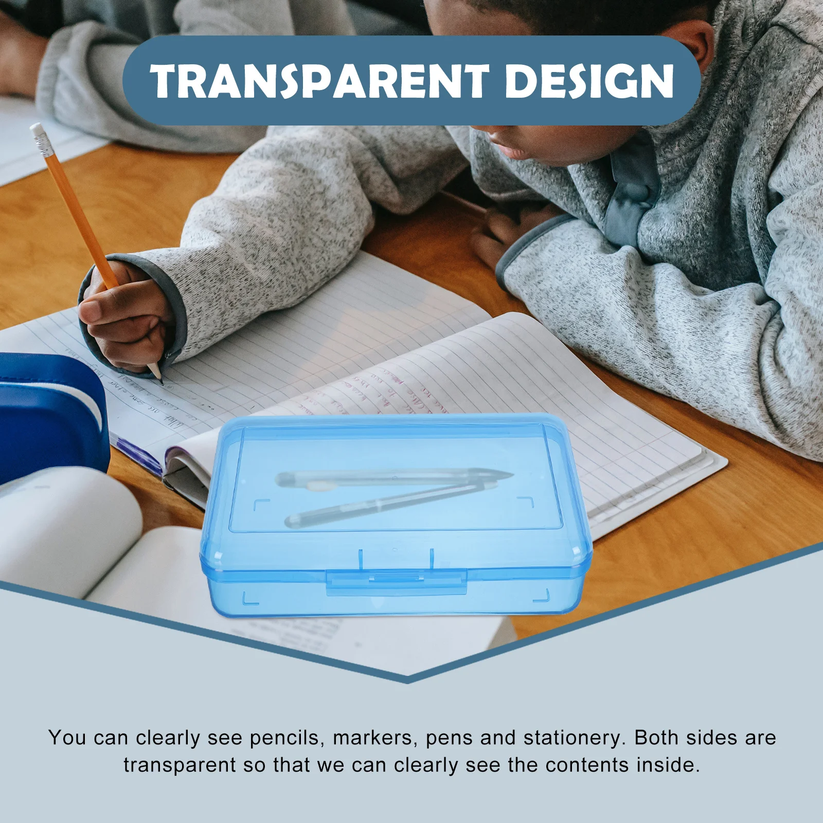 

1Pcs Plastic Pencil Case Large Capacity Waterproof Stationery Box for Students School Office Supplies Organizer Pen Storage Box