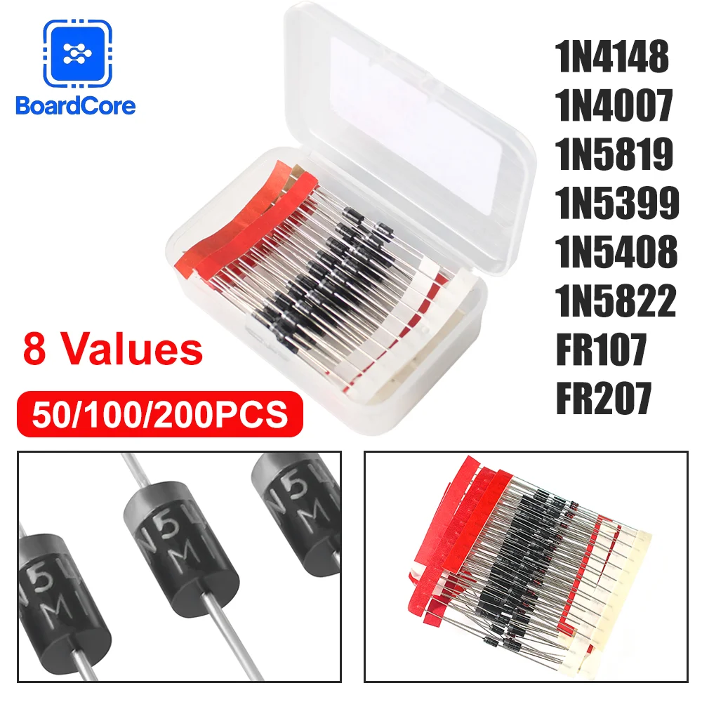 50-200 teile/los Gleichrichterdioden Schottky Dioden Kit DO-41 1N4007/1N4148/1N5819/1N5399/FR107/FR207 Fast Recovery 1A-3A 40V-1000V
