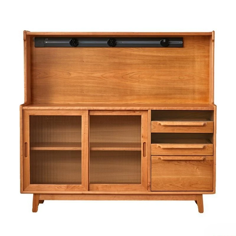 

Cherry wood small apartment side cabinet Nordic retro style restaurant storage cabinet