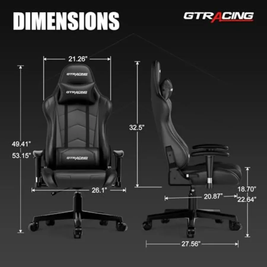 Esports gaming chair for office and video games, black PU leather, ergonomic design with adjustable backrest, seat height, swiv