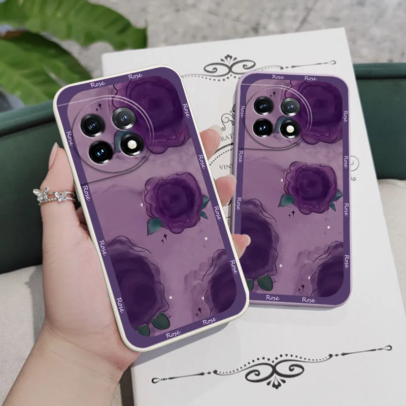 Purple Rose Phone Case For Oneplus 12 12R 11 11R 10 10R 10T 9R 9RT 9 8T 8 7 7T Pro 5G Liquid Silicone Cover