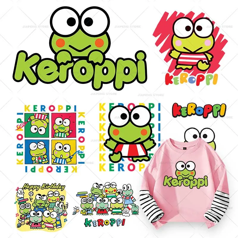 Keroppi Patches Iron on Heat Transfers For Kids Clothes Sanrio Family Thermal Printed Stickers