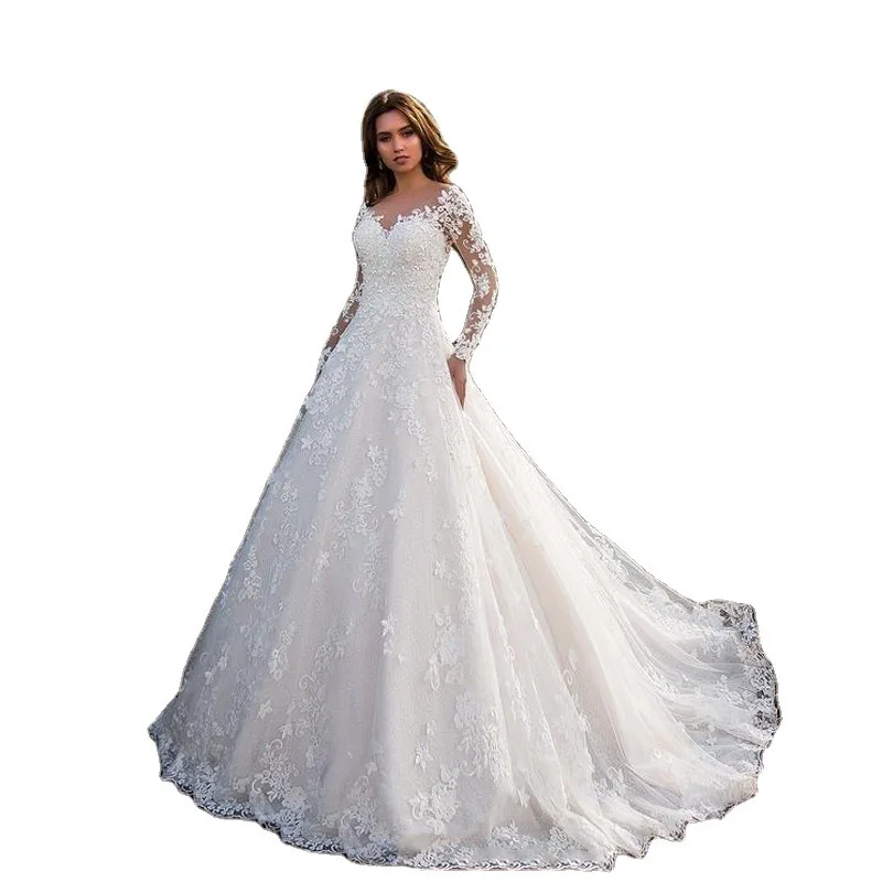 2025 ربيع جديد المرأة كم خارج الكتف العرائس ثوب زفاف فستان طويل فستان الزفاف رخيصة Vestido Noiva طول الأرض العباءات